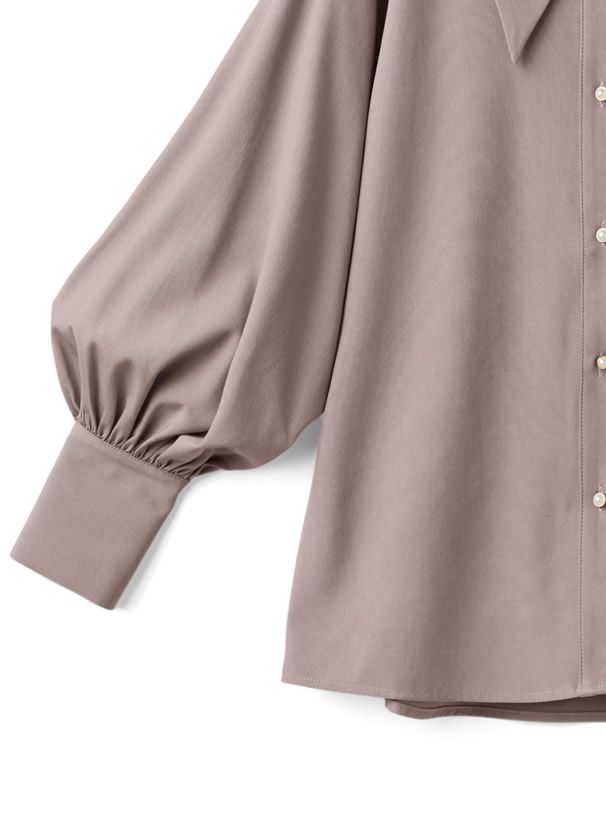 日本 GRL - 光澤感精靈領泡泡袖襯衫-淺米杏