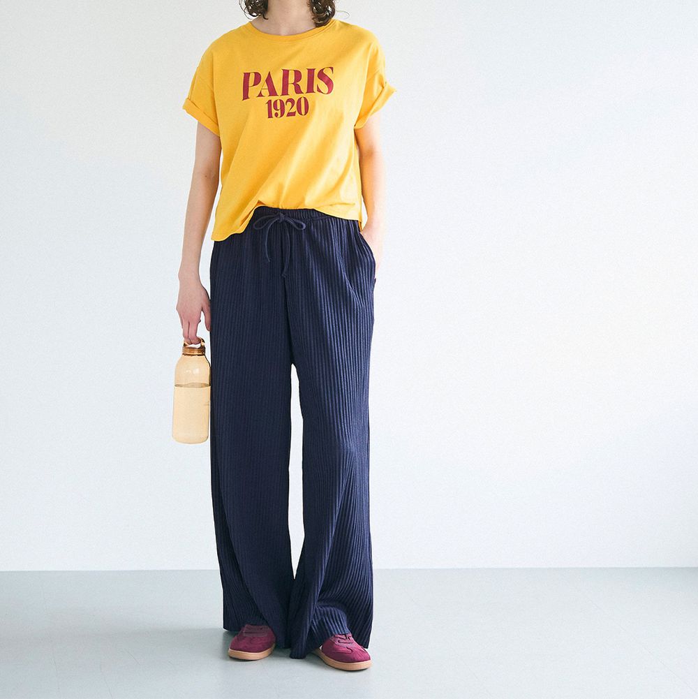 [可剪裁]柔軟羅紋修身長褲(附口袋)-海軍藍