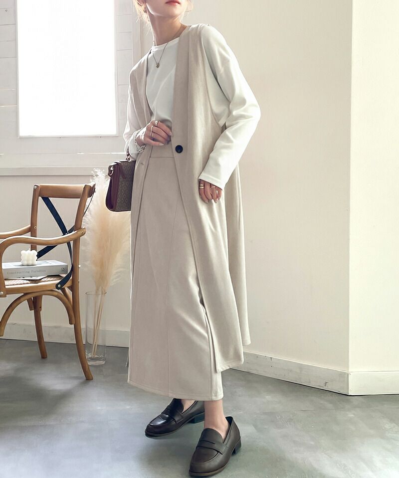 日本 Classical Elf - 麂皮質感後鬆緊修身長裙-咖啡