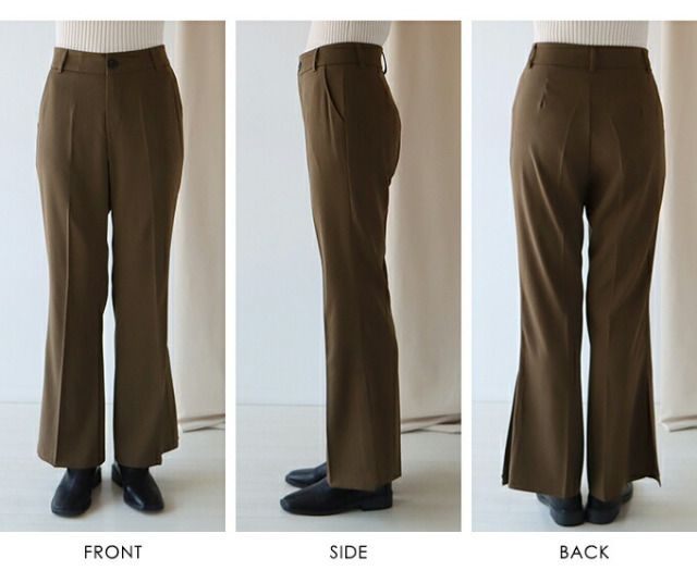 日本 BLUE EAST - 修身開衩小喇叭西裝長褲-深咖啡