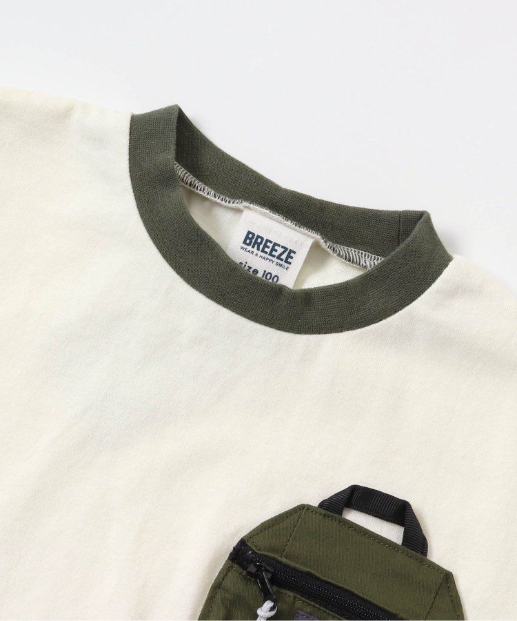 日本 BREEZE - 聯名款 夜光拉鍊大口袋短袖上衣-卡其