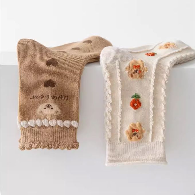 腳ㄚ子 - 幼/兒童棉質中筒襪 童襪 襪子 棉襪 兒童襪-小熊餅乾