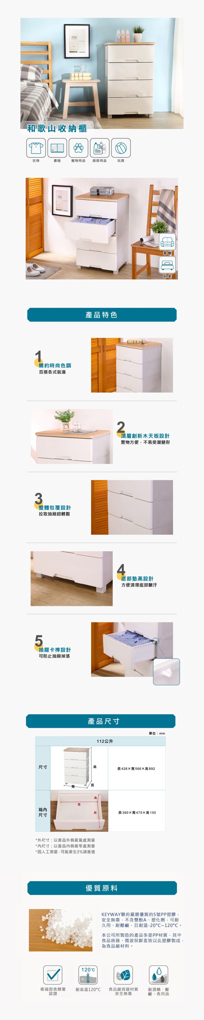 台灣KEYWAY - W504 寬型56面寬和歌山四層抽屜櫃