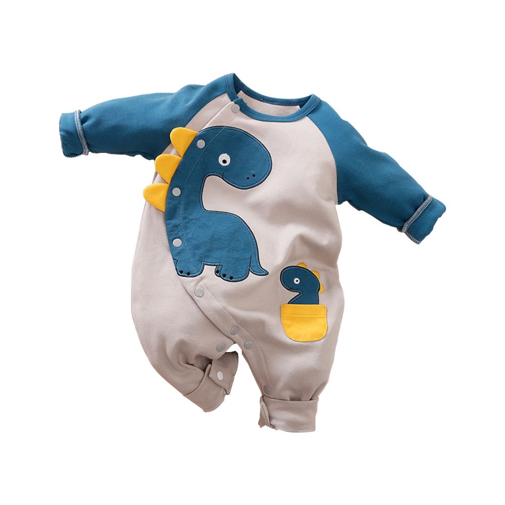 嬰兒長袖連身衣 秋冬造型 可愛包屁衣-湖藍恐龍