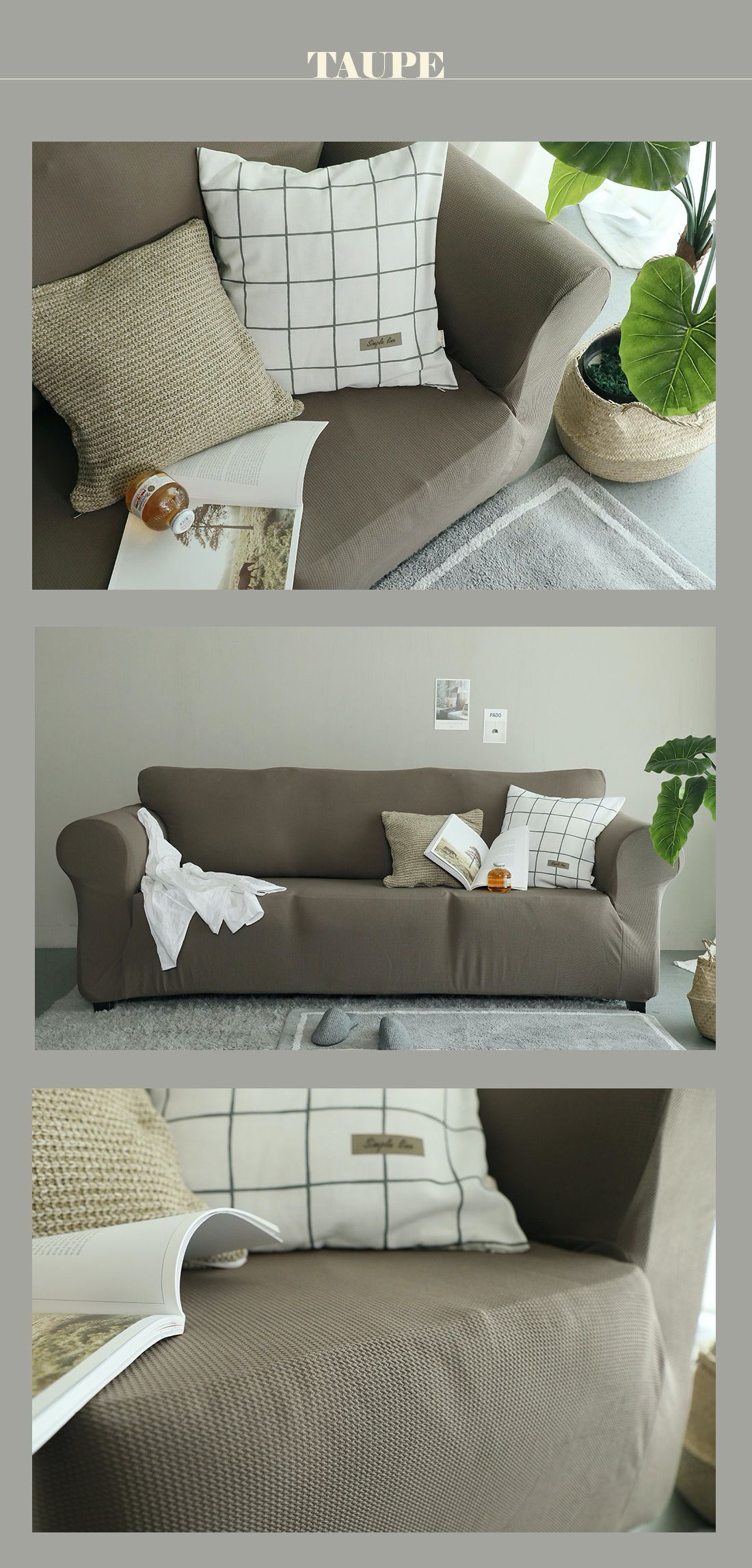 韓國 Prielle - 包覆型超彈力透氣防污沙發套-深灰