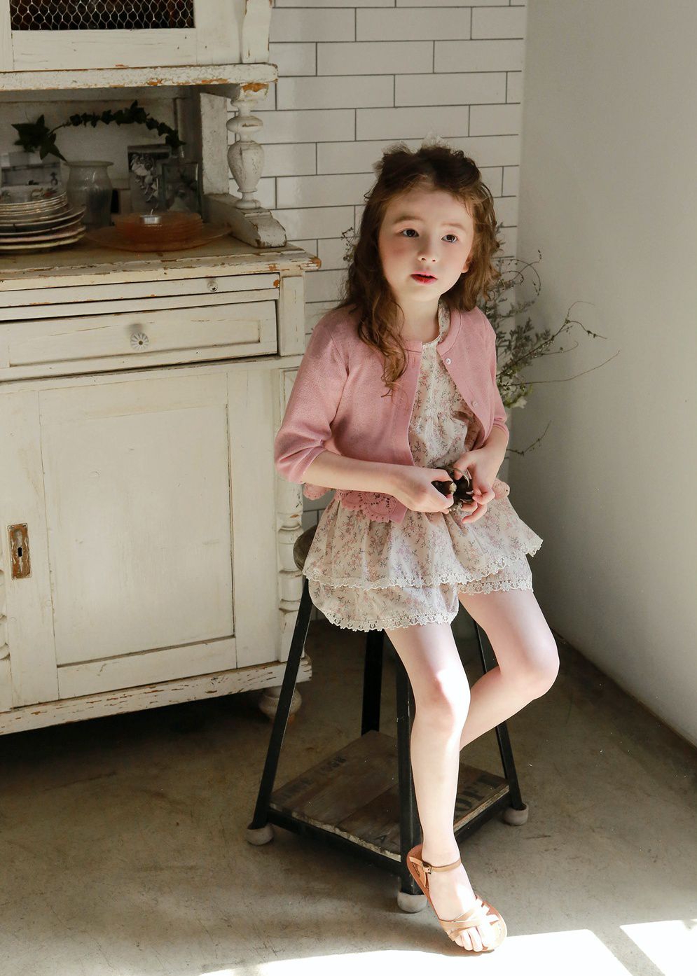 韓國 PuellaFLO - 雙層荷葉袖碎花上衣-粉紅花