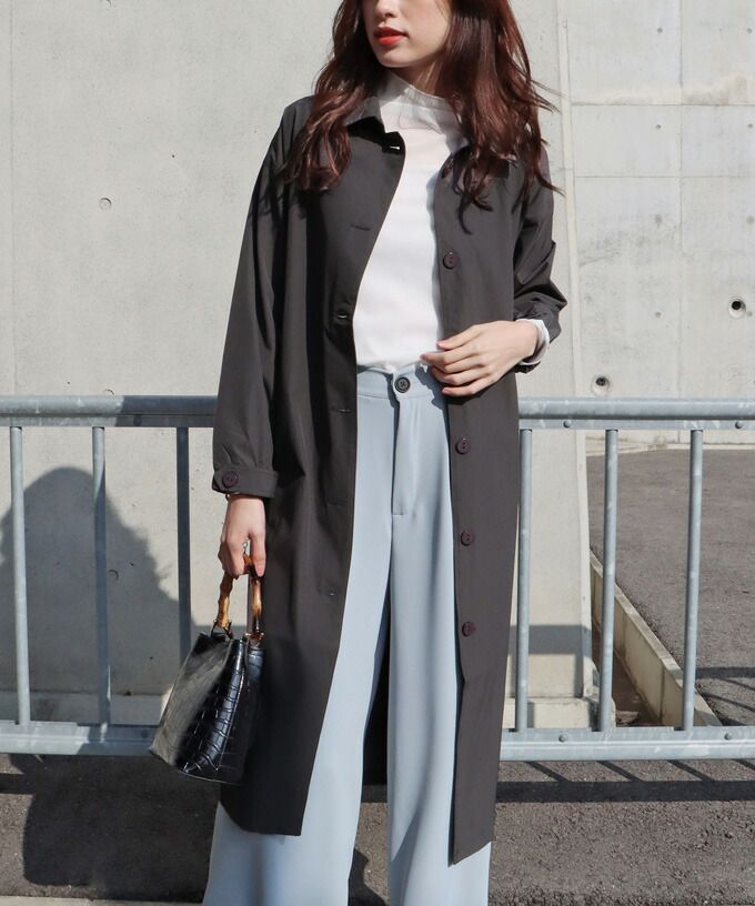 日本 BLUE EAST - 俐落簡約翻領長版風衣外套-灰