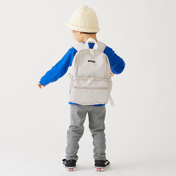 日本 petit main - 潑水加工硬挺帆布透氣背包-灰綠 (F)