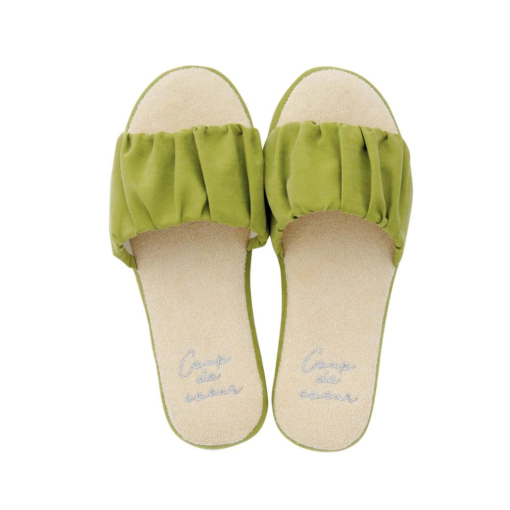 日本千趣會 - 糖果抓皺設計舒適室內拖鞋-綠 (23-24.5cm)