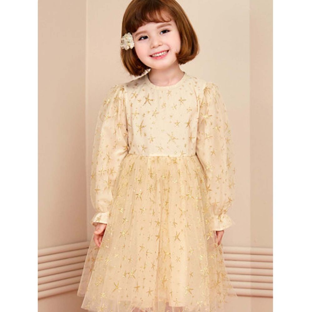 韓國 WALTON kids - 金色海星紗裙洋裝