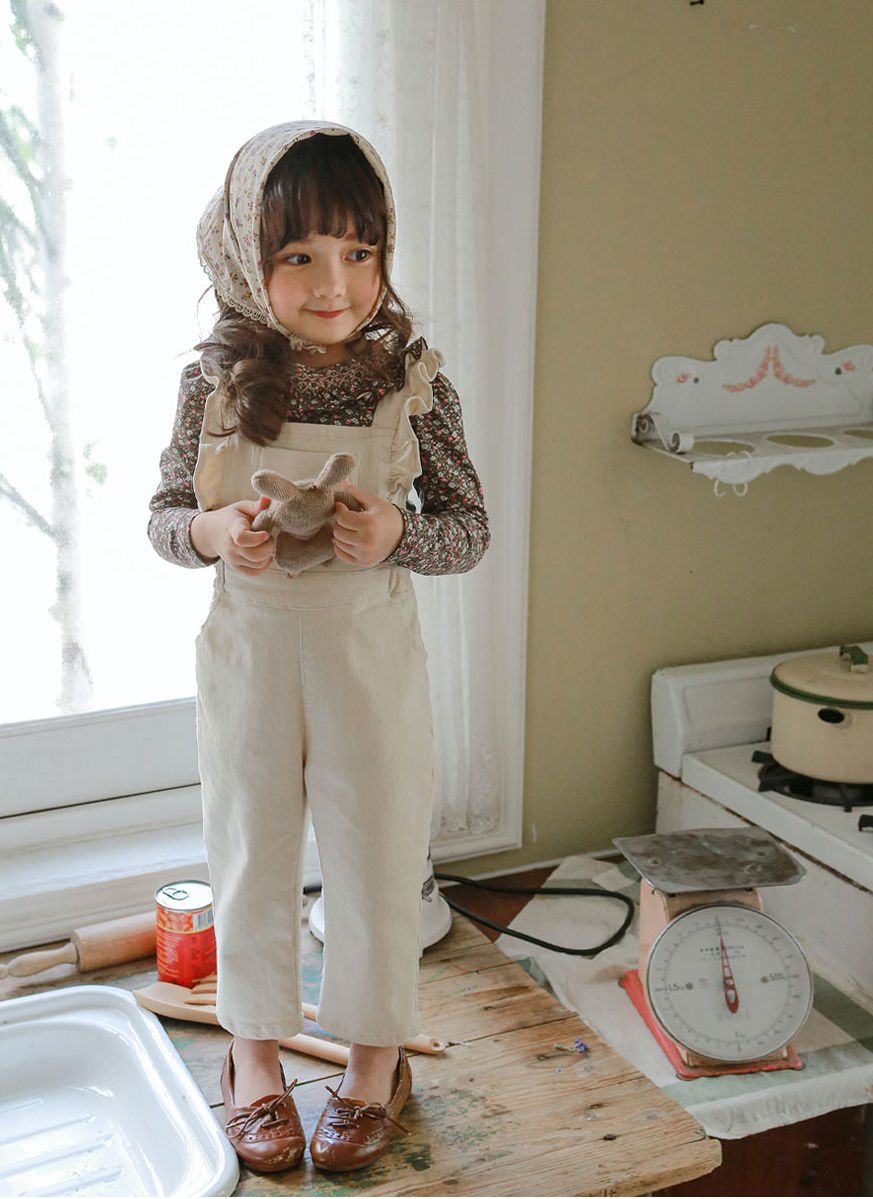 韓國 Puellaflo - 荷葉領碎花上衣-咖啡