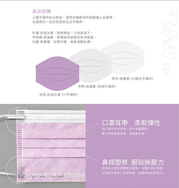 CSD中衛 - 醫療口罩-成人平面-薰衣紫 (50片/盒)