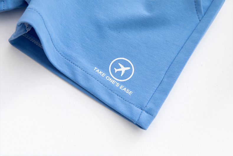 FANMOU - 奧爾棉腰鬆緊運動短褲-飛機-藍色