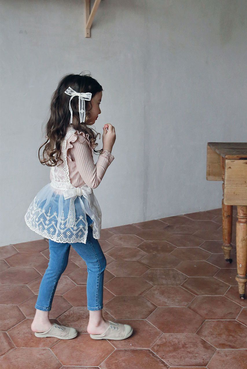 韓國 PuellaFLO - 蝴蝶結蛋糕裙長褲-深藍