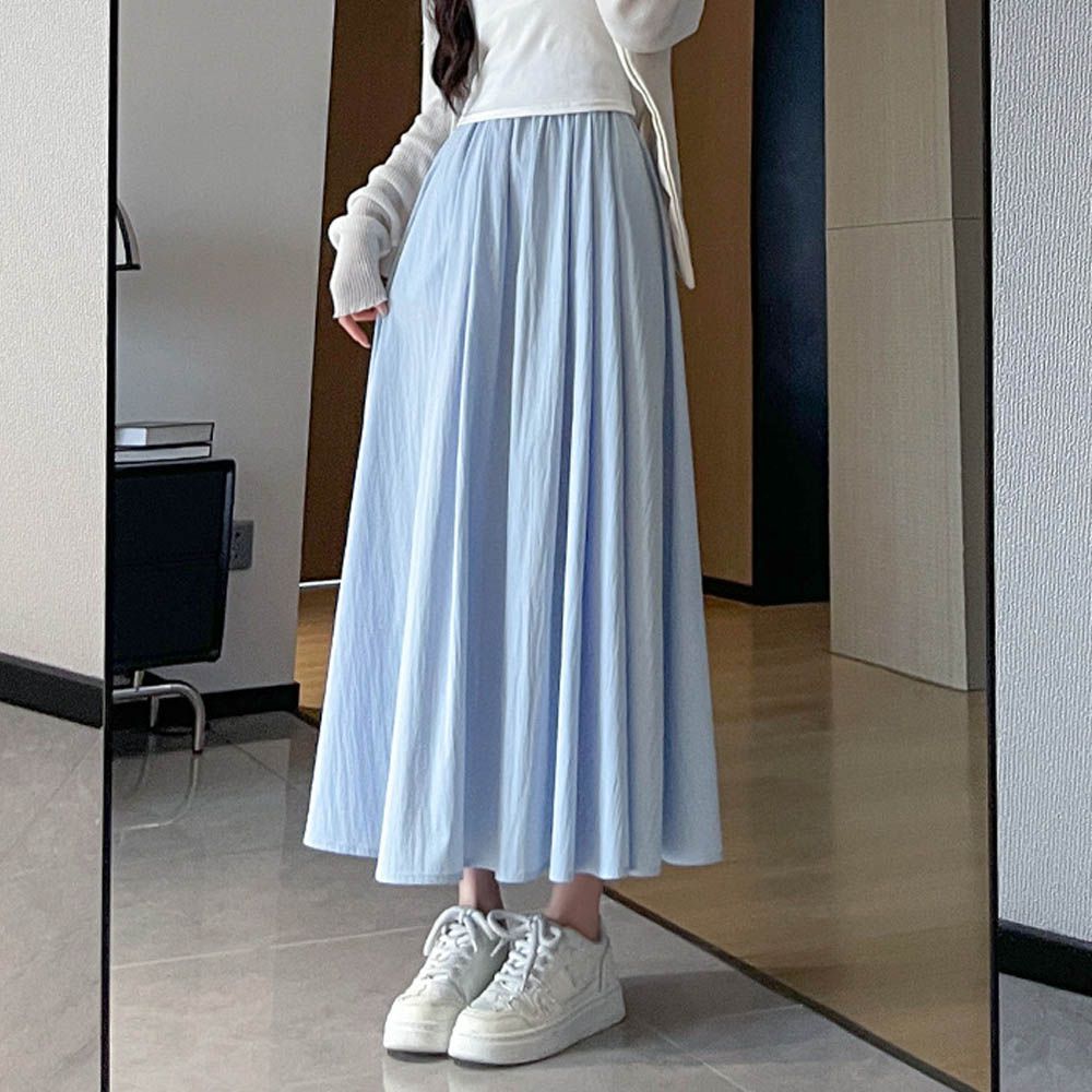 冰絲涼感瘦瘦裙-有口袋(可選長度)-活力藍