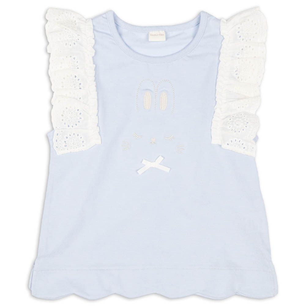 兒童蕾絲袖上衣-動物-淺藍色