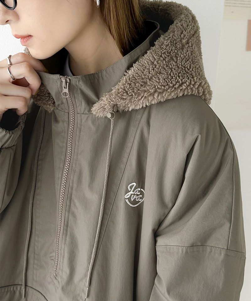 日本 Classical Elf - 刺繡防風前口袋鋪棉長袖上衣-摩卡