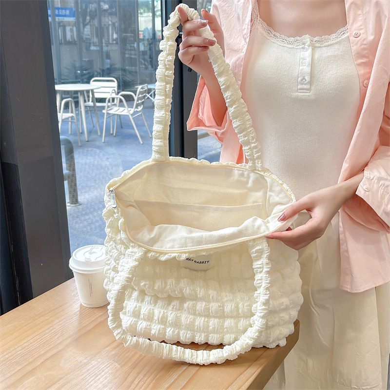 加厚奶油泡泡雲朵手提包/肩背包-米杏色 ((32+24)x40x14cm)