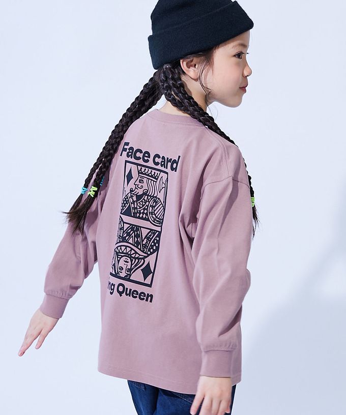 日本 devirock - 100%棉 定番印花寬版長袖上衣-個性補丁-燕麥