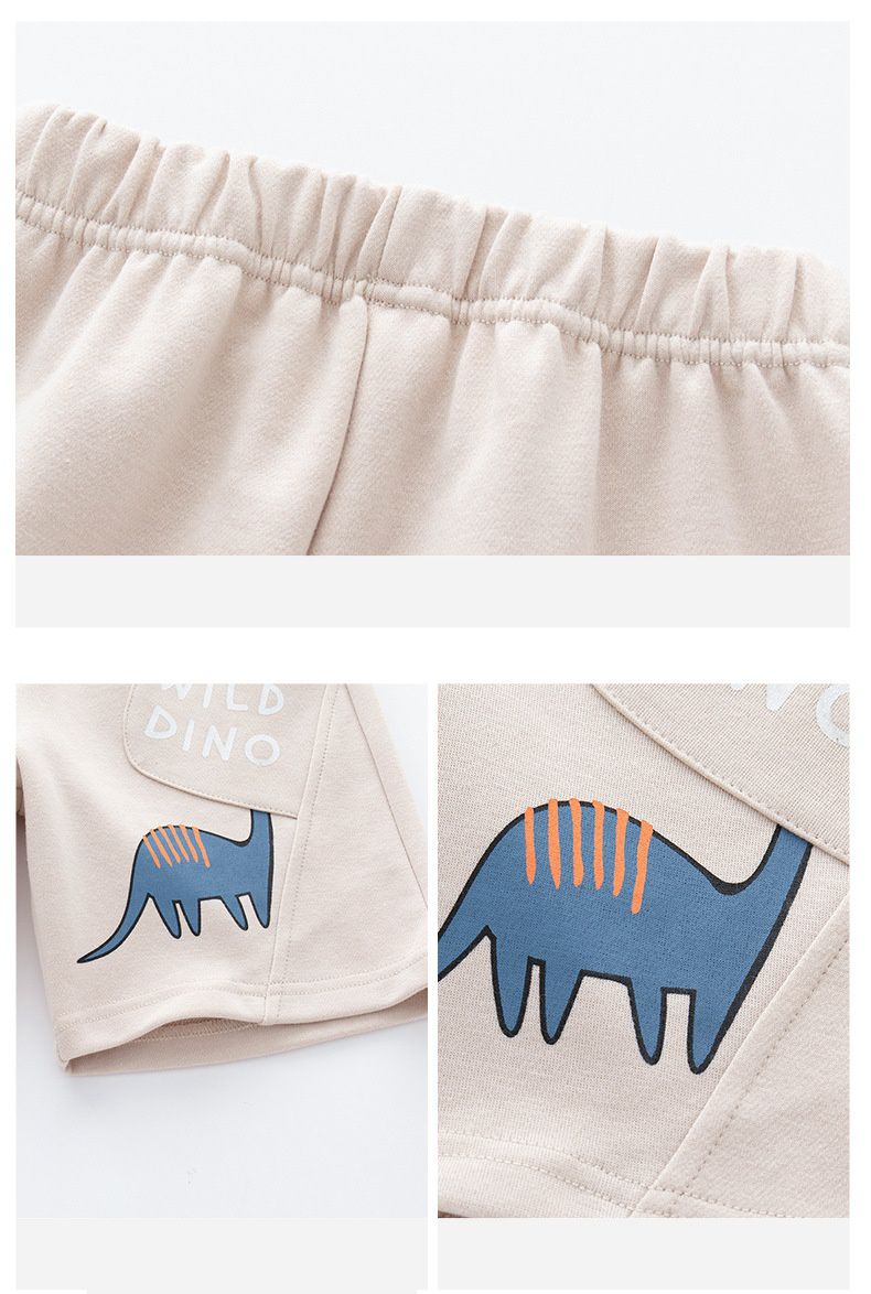 純棉休閒運動五分褲-長脖子恐龍-杏色