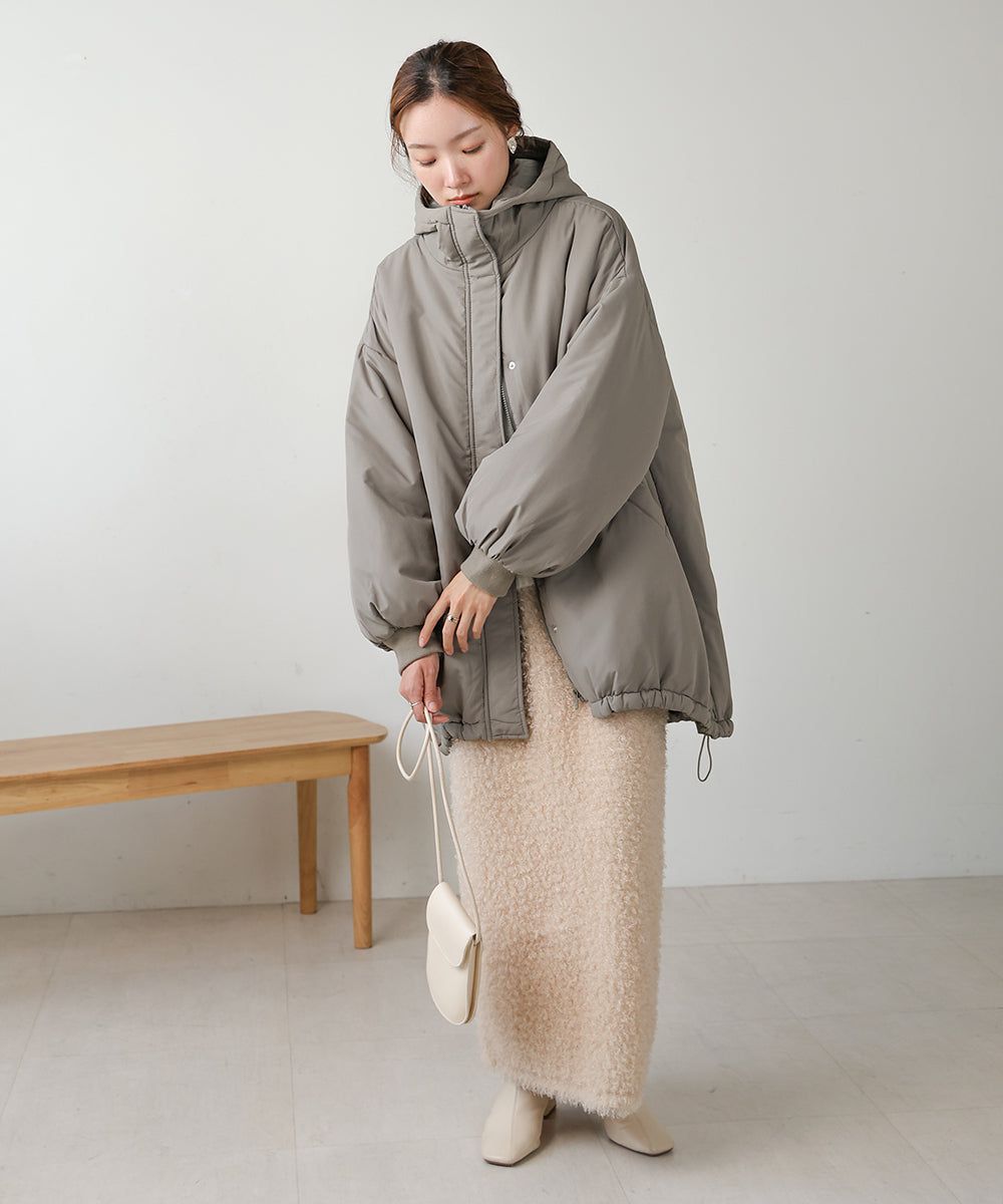 日本 Bab - 時尚大廓形抽繩連帽鋪棉外套-灰