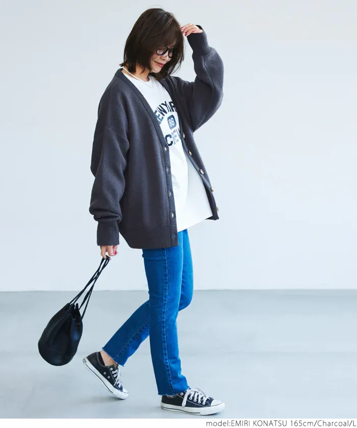 日本 COCA - V領柔軟落肩針織外套-湖水綠