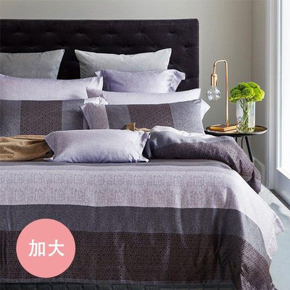 Pure One - 天絲系列．TENCEL寢具組-浪漫線條-灰-加大四件式床包鋪棉被套組
