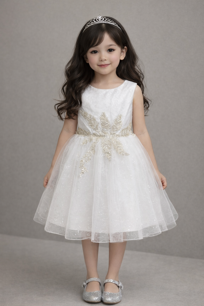 love, charlotte - 重手工婚紗銀絲線繡花蓬蓬白紗無袖小禮服 - 白色