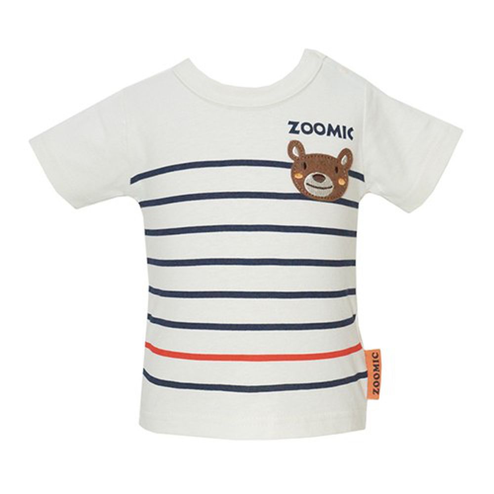 日本ZOOMIC - 熊熊細條紋短袖T恤-象牙白