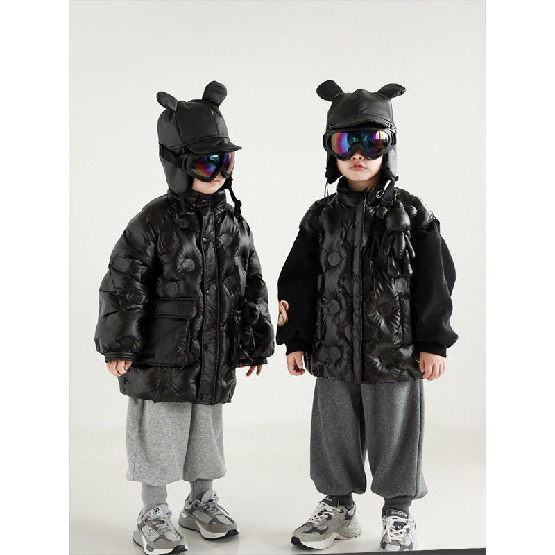 TONGMO - (90%鴨絨)可拆卸太空感立領羽絨外套-熊熊-米白色