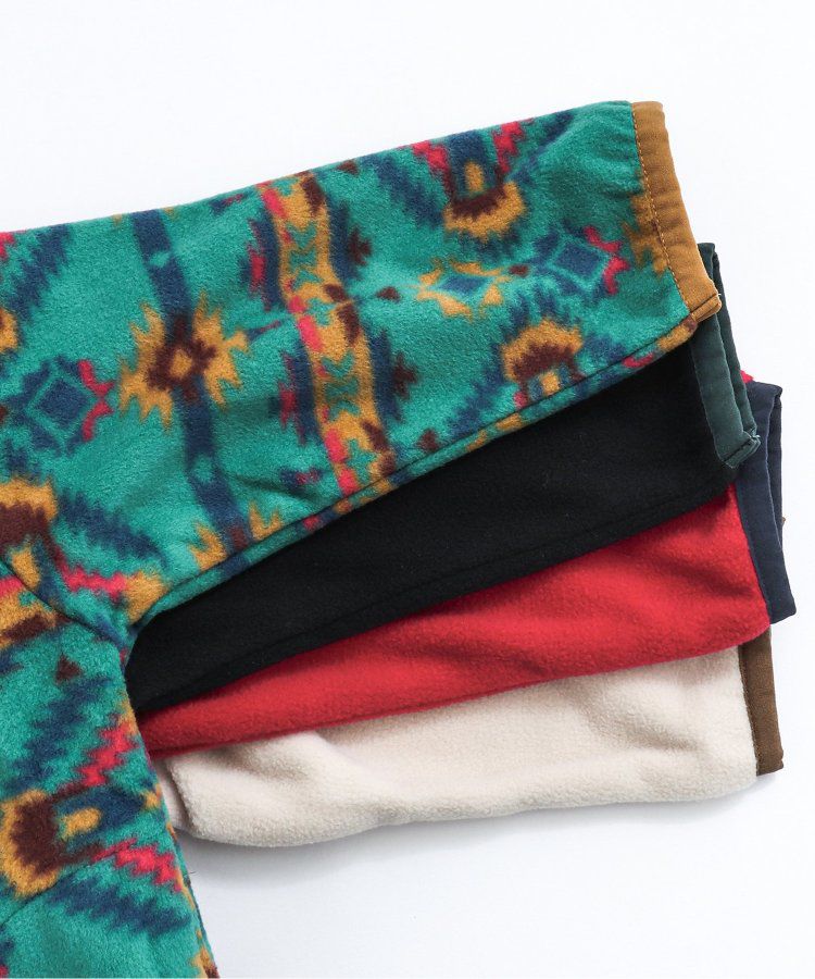 日本 BREEZE - 古著撞色輕質短毛外套-米白x軍綠