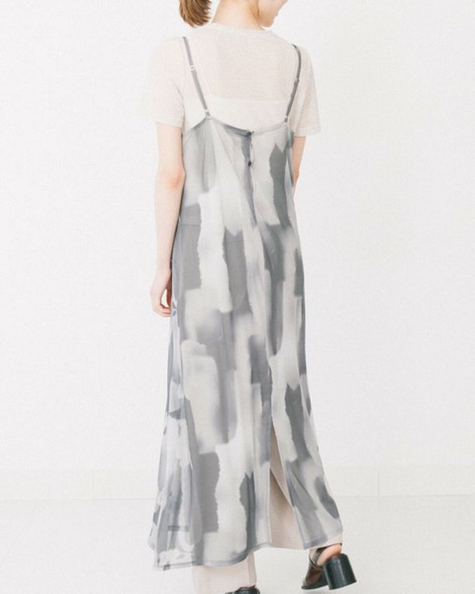 日本 gleam - 水彩暈染風夢境薄紗細肩帶洋裝-米棕系