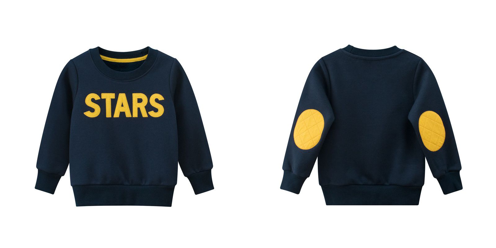 加絨棉混紡長袖大學T-STARS-深藍色