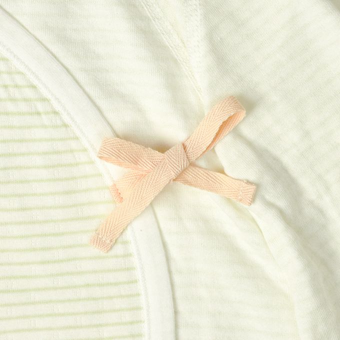 akachan honpo - 長袖新生兒內衣4件組蓬鬆棉質-按扣款-淺綠色 (50~60cm)