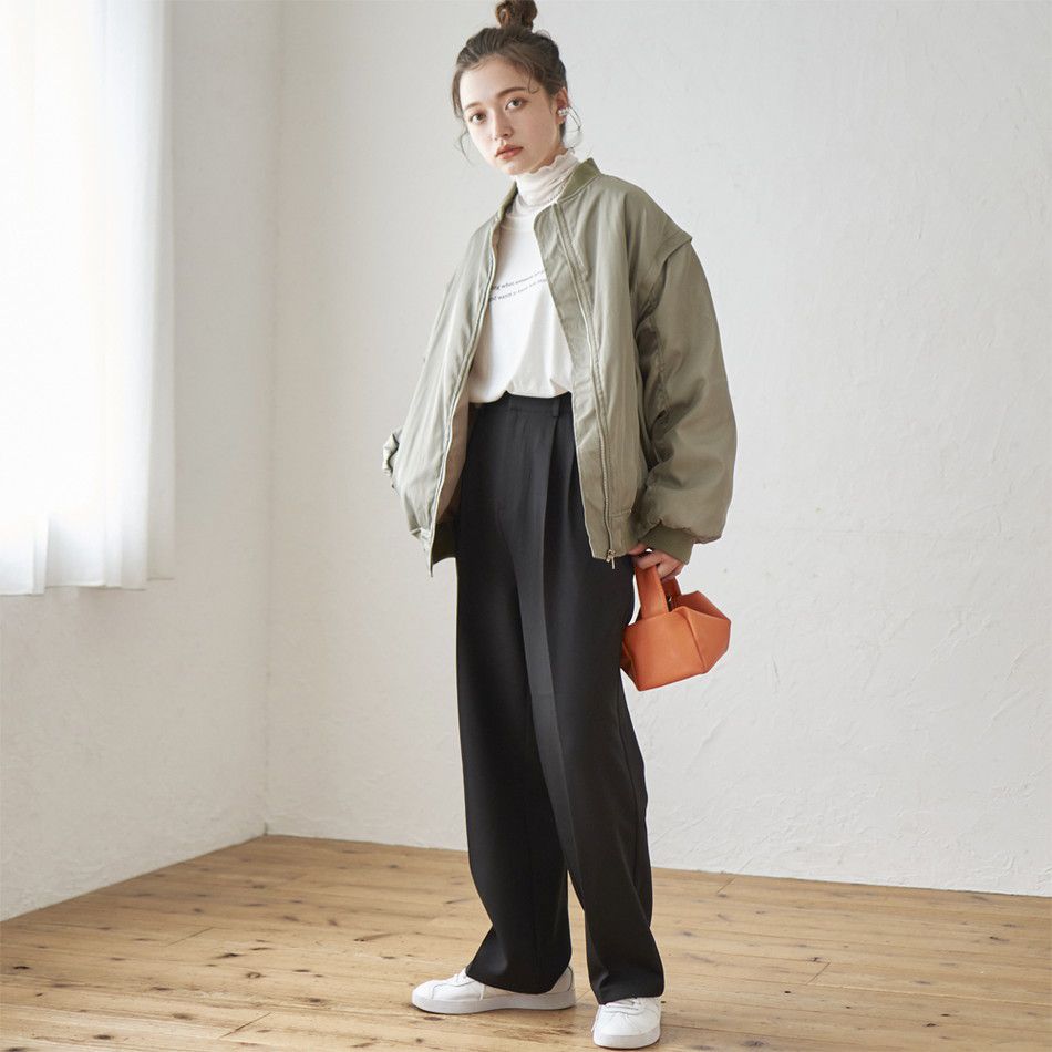 日本 Rejoule - 百搭修身打褶西裝褲-時尚黑