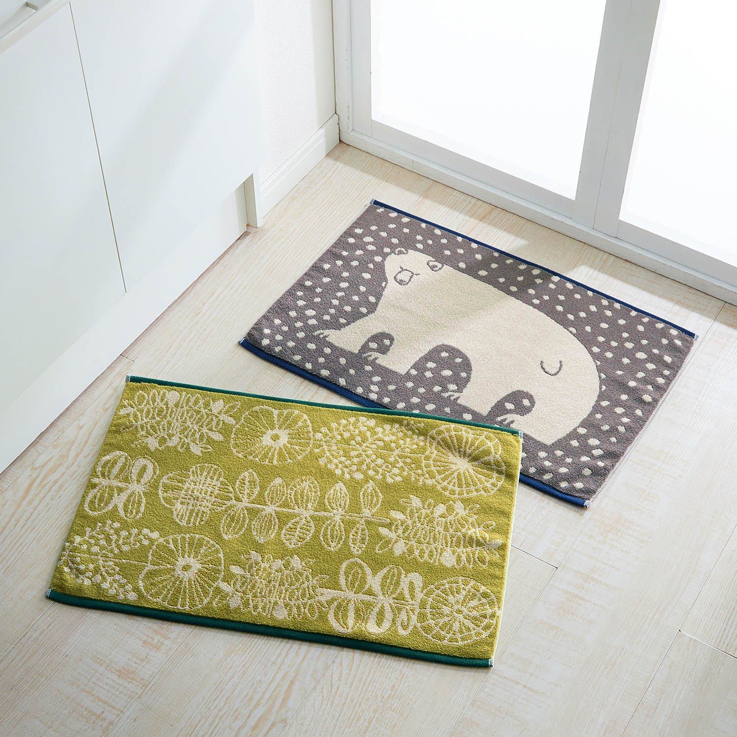 日本千趣會 - 北歐風吸水速乾腳踏墊2件組(浴室用)-灰x芥末黃 (40×60cm)