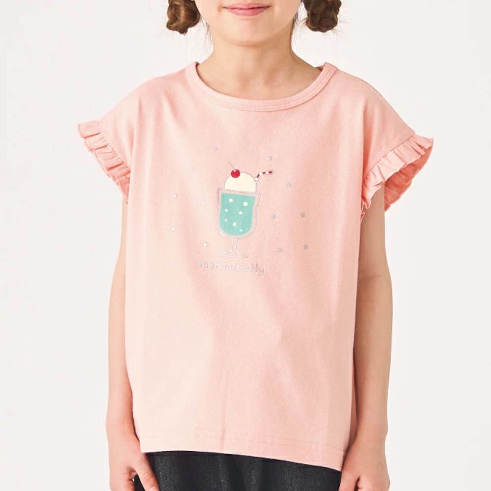 100%棉 閃亮亮聖代短袖上衣-粉紅