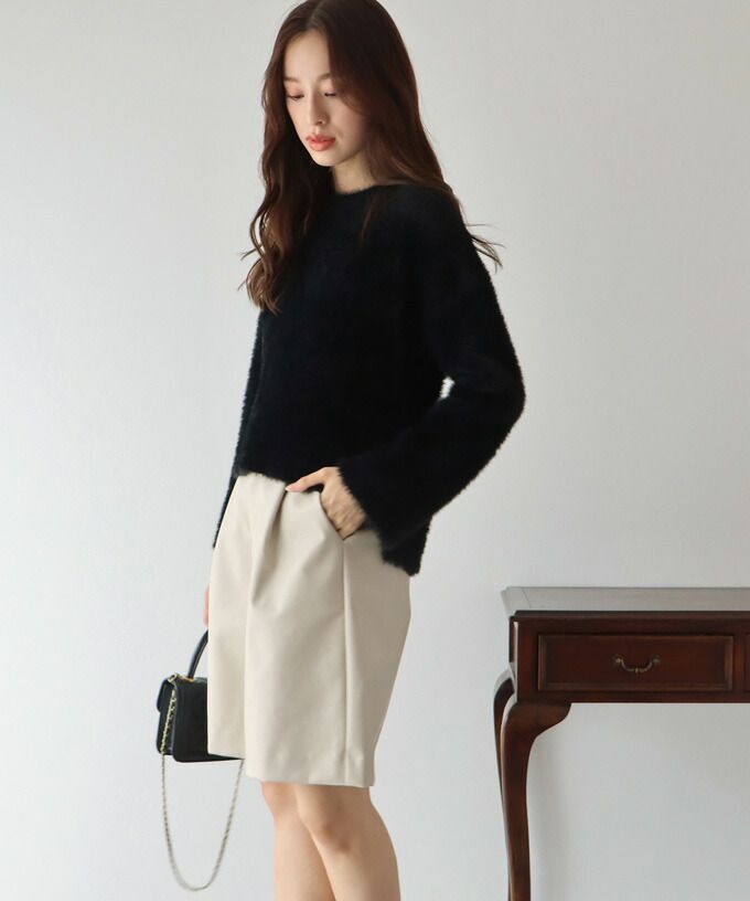 日本 BLUE EAST - 柔軟毛絨圓領毛衣-天使白