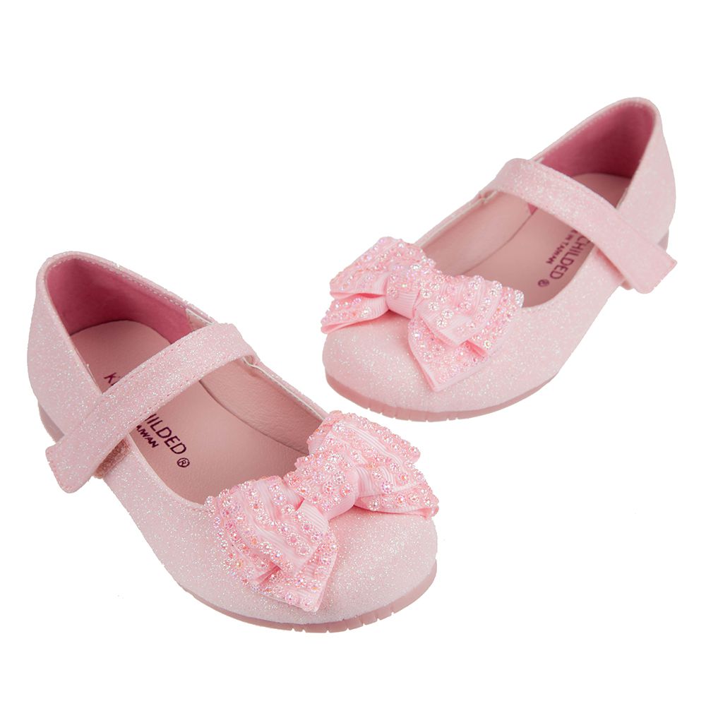 台灣製造 - 亮晶粉色裝飾亮片蝴蝶結手工兒童公主鞋