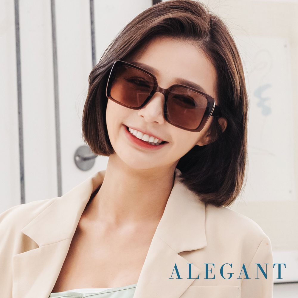 ALEGANT - 韓版微光核桃棕透視感方框墨鏡│UV400太陽眼鏡
