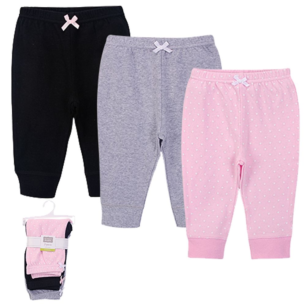 美國 Luvable Friends - 甜蜜寶貝100%純棉嬰幼兒長褲3件組-粉色點點