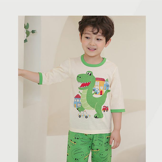正韓 Puco - 超優質嬰幼兒/兒童七分袖100% 有機純棉家居服/睡衣-暴龍來襲