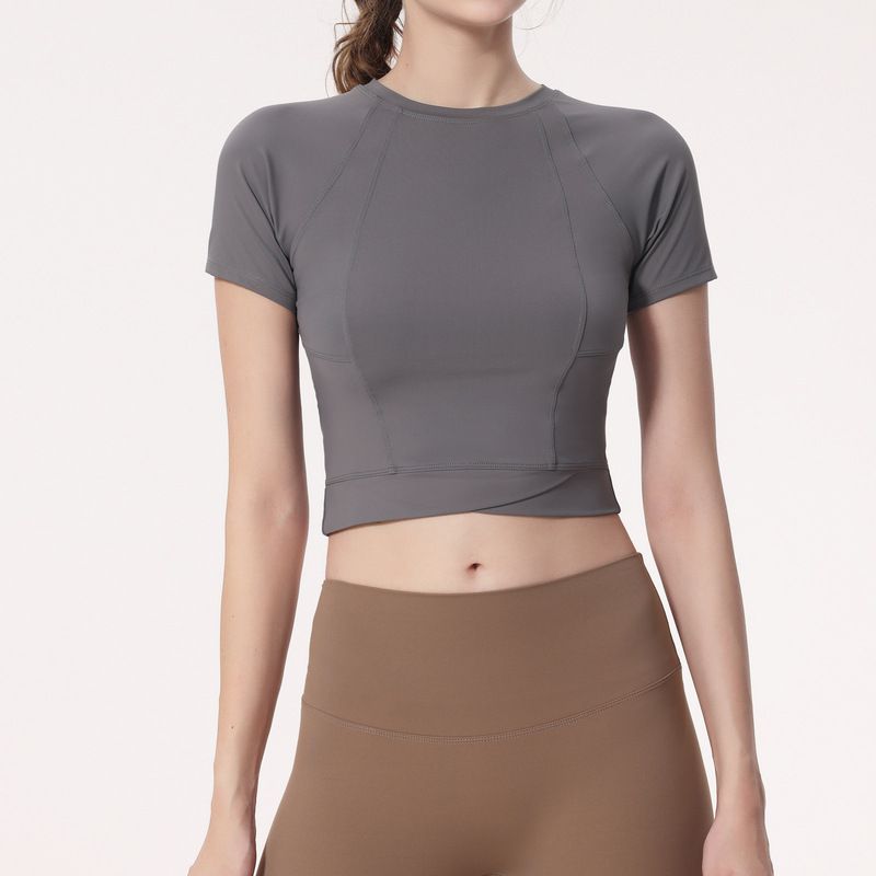短版緊身速乾短袖運動上衣-黑色