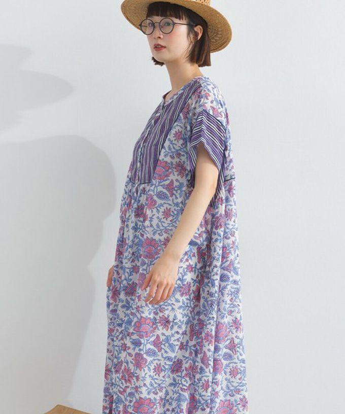日本 Lupilien - 前後2way 自然風花卉印度棉輕盈洋裝-海軍藍