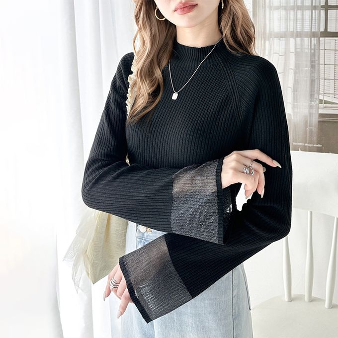 日本 Classical Elf - 絕美透膚羅紋喇叭袖上衣-象牙白