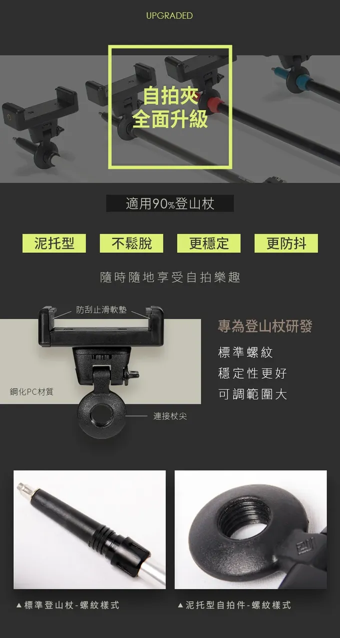 SHANER - 登山杖專用自拍架(可適用市面多數登山杖)