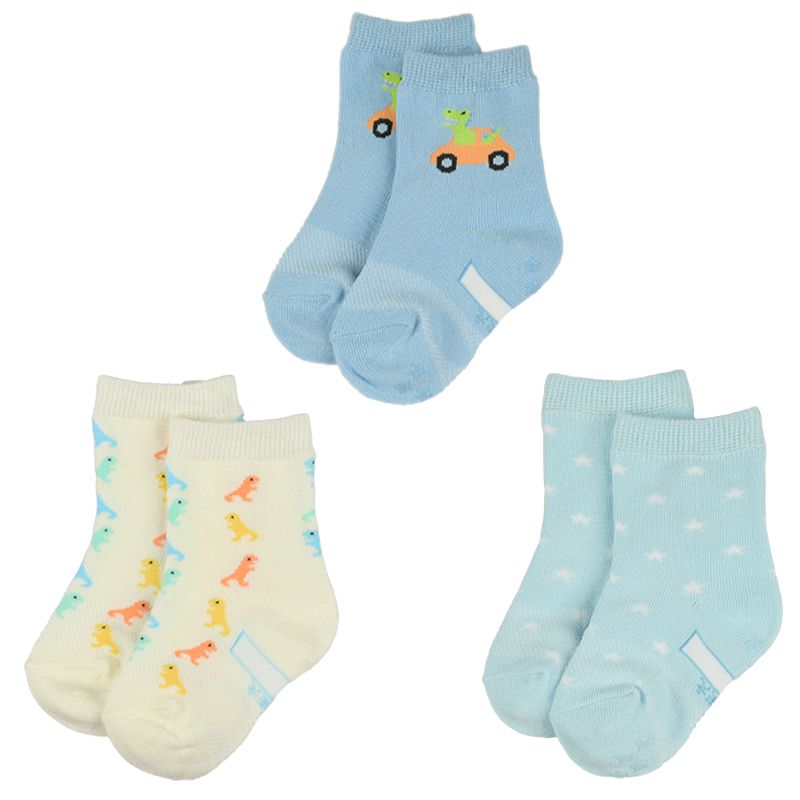 akachan honpo - 男童襪 3雙組-汽車恐龍-淺藍色 (9~14cm)
