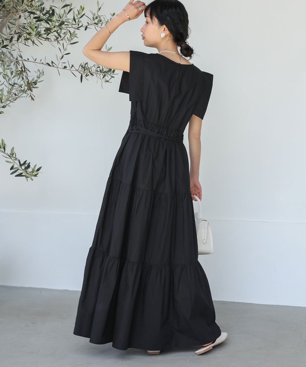 日本 Bab - 浪漫時光層次設計無袖洋裝-黑