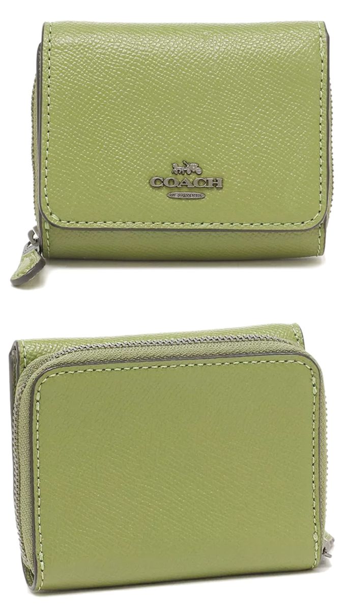 COACH - 馬車LOGO素面皮革零錢短夾 (草綠)