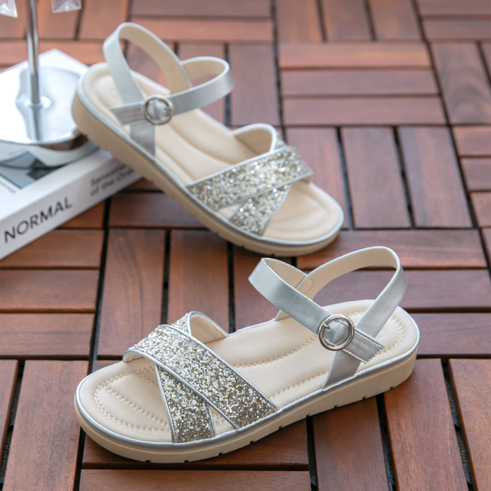 閃耀亮片麵包軟底涼鞋(2.5cm)-星光銀